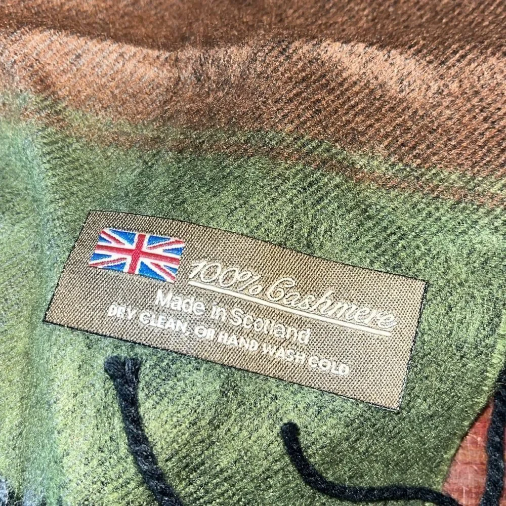 import Scotland Muted 2 tone Blue Green Brown 100% Cashmere soft winter scarf